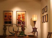 中式典雅復古60平米一居室餐廳背景墻裝修效果圖