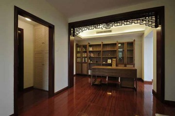 傳統原木色中式風格100平米二居室書房背景墻裝修效果圖