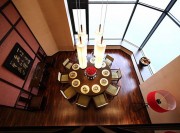 原木米色中式風格100平米復式餐廳吊頂裝修效果圖